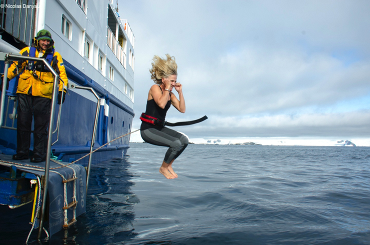 Annie taking the polar plunge - Epic Antarctica